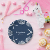 Assiettes En Carton Marine Blue Seashells Summer Beach Mariage (Fête)