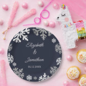 Assiettes En Carton Marine Blue Snowflakes Mariage d'hiver (Fête)