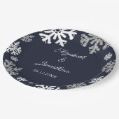 Assiettes En Carton Marine Blue Snowflakes Mariage d'hiver (Angle)