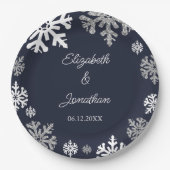 Assiettes En Carton Marine Blue Snowflakes Mariage d'hiver (Devant)