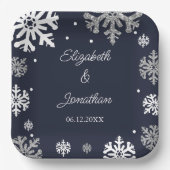 Assiettes En Carton Marine Blue Snowflakes Mariage d'hiver (Recto)