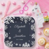 Assiettes En Carton Marine Blue Snowflakes Mariage d'hiver (Fête)