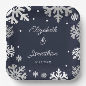Assiettes En Carton Marine Blue Snowflakes Mariage d'hiver (Recto)