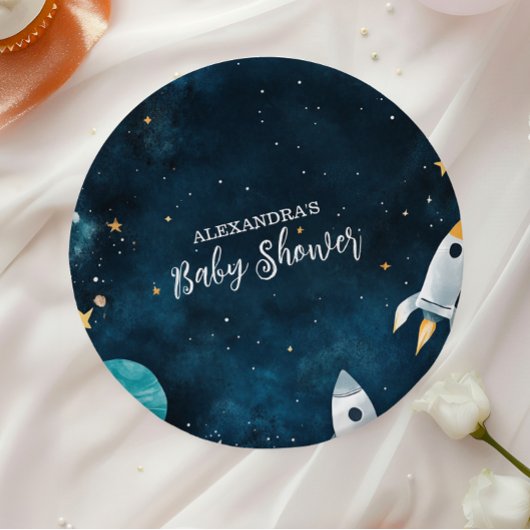 Assiettes En Carton Marine du Baby shower spatial