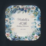 Assiettes En Carton Marine Dusty Bleu Blanc Floral Femmes 40e annivers<br><div class="desc">Elégante marine, bleu poussiéreux et blanc aquarelle florale femmes 40e (ou tout âge) plaques de papier fête d'anniversaire. Customisez avec le nom de l'invitée d'honneur, son âge et sa date de fête. Contactez-moi pour obtenir de l'aide sur vos personnalisations ou pour demander des produits Zazzle correspondants ou coordonnés supplémentaires pour...</div>