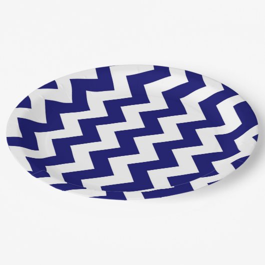 Assiettes En Carton Marine et zigzag blanc (Angle)