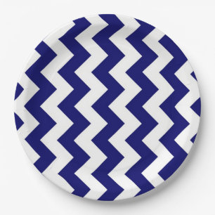 Assiettes En Carton Marine et zigzag blanc
