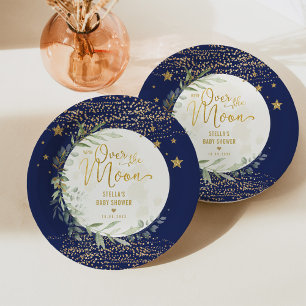 Assiettes En Carton Marine Gold Moon & Stars Baby shower de verdure