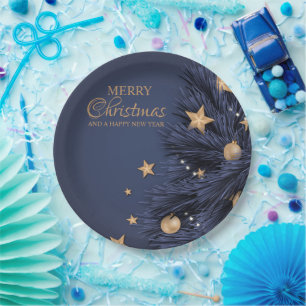 Assiettes En Carton Marine Gold Simple Noël Jour 9" Plaque ronde en pa