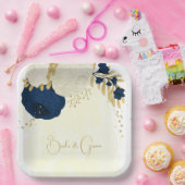 Assiettes En Carton Marine romantique & fleurs blanches or (Fête)