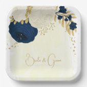 Assiettes En Carton Marine romantique & fleurs blanches or (Recto)