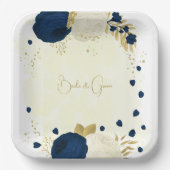 Assiettes En Carton Marine romantique & fleurs blanches or (Recto)