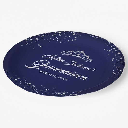 Assiettes En Carton Marine Silver Diamond Sparkle Gown Quinceanera (Angle)