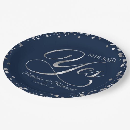 Assiettes En Carton Marine Silver Elle A Dit Oui Parti Engagement (Angle)