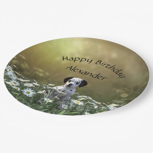 Assiettes En Carton Marionnette dalmate mignonne dans les marguerites (Angle)