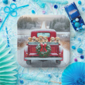 Assiettes En Carton Marionnettes Golden Retriever de Noël en camion (Fête)
