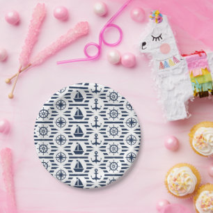 Assiettes En Carton Maritime En Motif Bleu