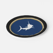 Assiettes En Carton Marlin blanc marine Silhouette sur bleu foncé (Angle)