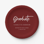 Assiettes En Carton Maroon et White Modern Script Graduation Party (Devant)