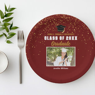 Assiettes En Carton Maroon Gold Graduate Photo Chic Graduate Party
