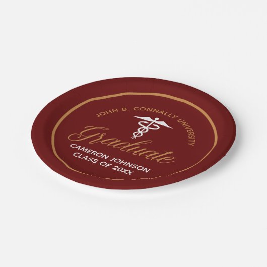 Assiettes En Carton Maroon Gold Médicale School Graduation Party (Angle)