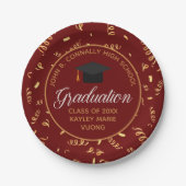 Assiettes En Carton Maroon Graduation Gold Streamers Custom 2025 Party (Devant)