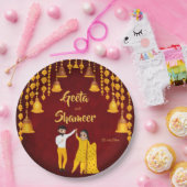 Assiettes En Carton Maroon mariage indien Haldi Mehndi Sangeet jaune (Fête)