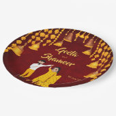 Assiettes En Carton Maroon mariage indien Haldi Mehndi Sangeet jaune (Angle)