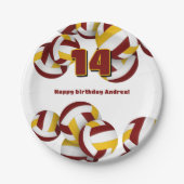 Assiettes En Carton maroon or volleyballs filles garçons fête d'annive (Devant)