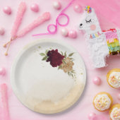 Assiettes En Carton Maroon vert beige or botanique mariage (Fête)