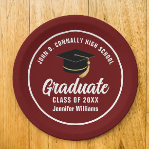 Assiettes En Carton Maroon White Graduate Custom 2025 Graduation Party