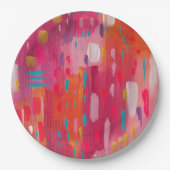Assiettes En Carton Marques de pinceau rose et orange (Devant)