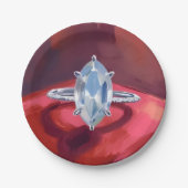 Assiettes En Carton Marquise Diamond Engagement Ring Red Watercolor (Devant)