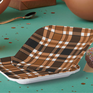 Assiettes En Carton Marron Noir Blanc Flanelle Motif Tartan Design