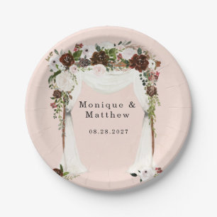 Assiettes En Carton Marsala Aquarelle rose Floral Mariage