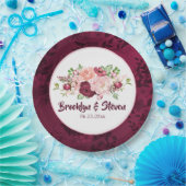 Assiettes En Carton Marsala et rose Aquarelle Peony Mariage-1 (Fête)