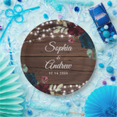 Assiettes En Carton Marsala & Marine Rustic Wood Mariage (Fête)