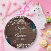 Assiettes En Carton Marsala & Marine Rustic Wood Mariage (Fête)