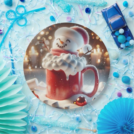Assiettes En Carton Marshmallow Snowman Dans Chocolat Chaud (Fête)