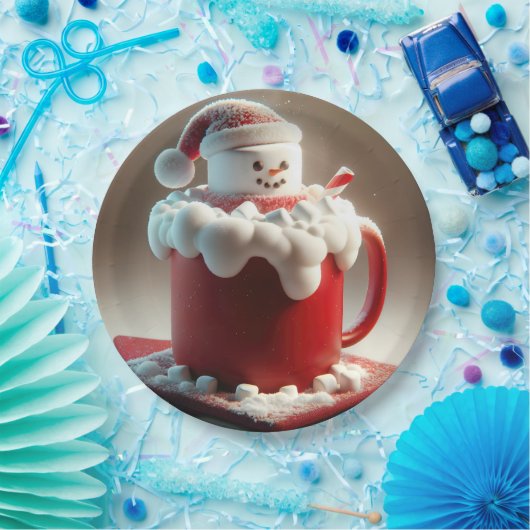 Assiettes En Carton Marshmallow Snowman De Noël Au Chocolat Chaud (Fête)