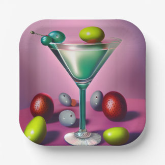 Assiettes En Carton Martini Green Retro
