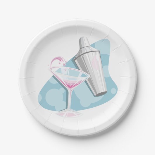 Assiettes En Carton Martini Verre Et Shaker (Devant)