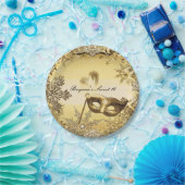 Assiettes En Carton Mascarade d'or Masque & Snowflakes d'hiver élégant (Fête)