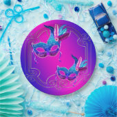 Assiettes En Carton Mascarade Turquoise rose violet (Fête)