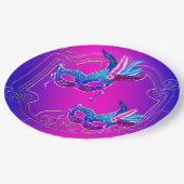 Assiettes En Carton Mascarade Turquoise rose violet (Angle)