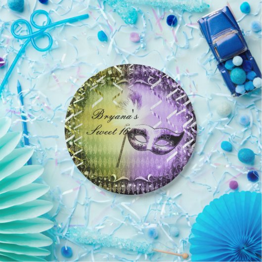 Assiettes En Carton Mascarade verte et violette Masquerade Mardi Gras (Fête)