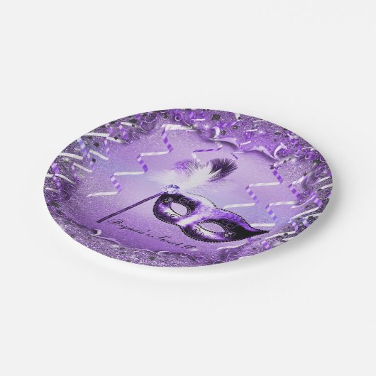 Assiettes En Carton Mascarade violet Mascarade Masque Élégant bal (Angle)