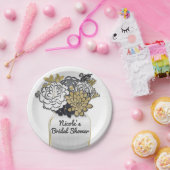 Assiettes En Carton Mason Fleurs Jar Rustique Floral Gris & Or Chic (Fête)