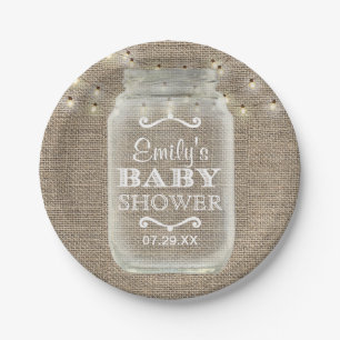 Assiettes En Carton Mason Jar Chaîne Lights Rustique Baby shower Burla