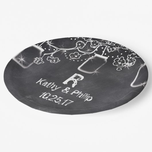 Assiettes En Carton Mason Jar Chalkboard Chalkboard Éclairage Mariage  (Angle)
